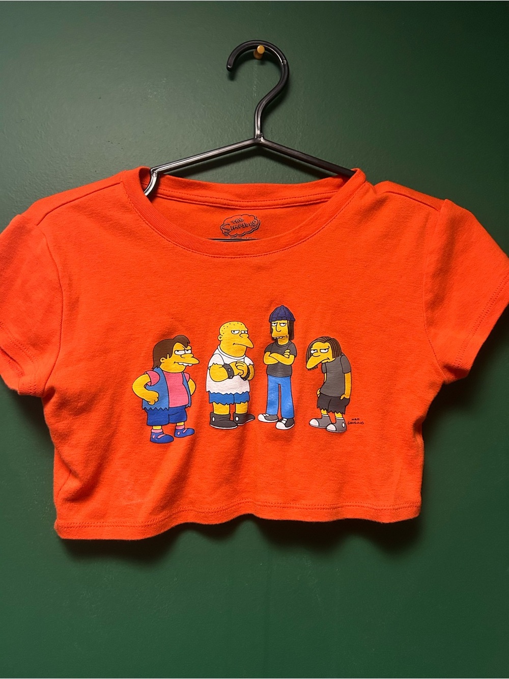 Graphic Orange Crop Top with Cartoon Crew Print